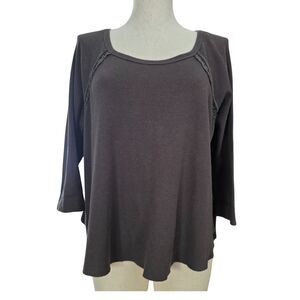 Winter Lennon Small Taupe Waffle Knit Top Sheer Lace Inlay High-Low Flowy Boho